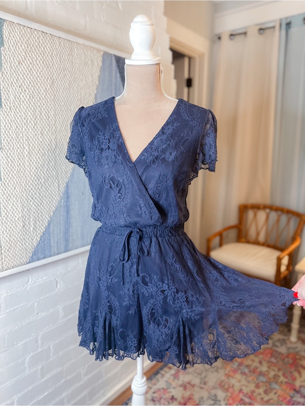 NWT Trixxi Navy Lacey Faux Wrap Romper